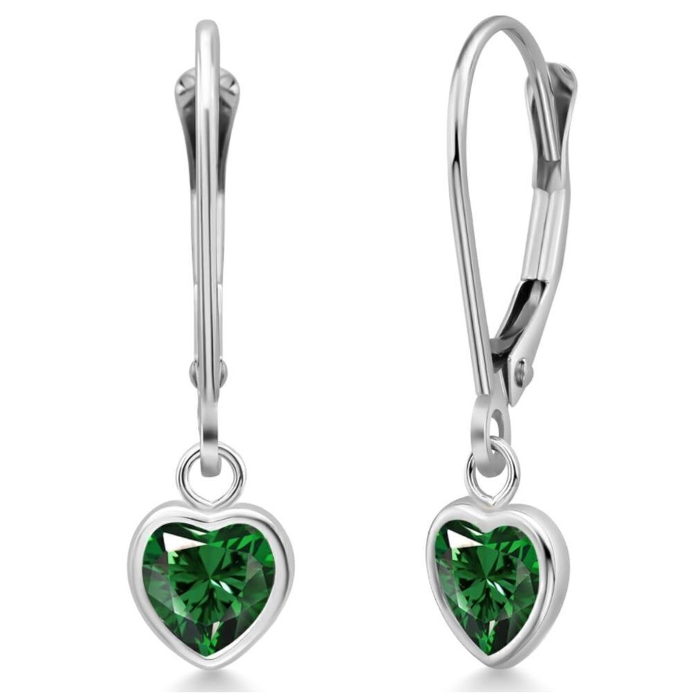 925 Sterling Silver 1.40 Cttw Green Emerald Heart Leverback Drop Earrings
